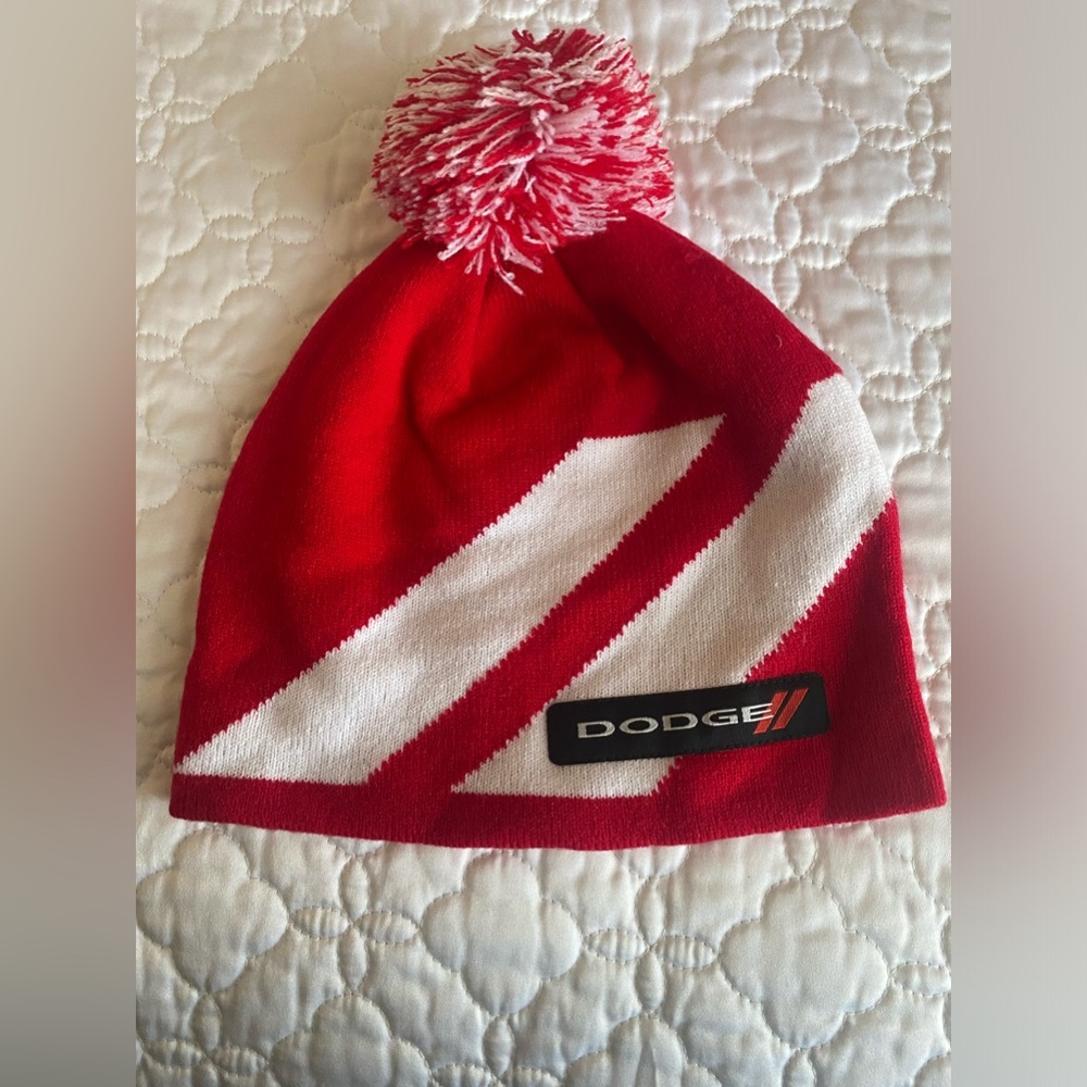 Beanie hat. Red and white in color with a Pom Pom on top. NWOT. New condition.